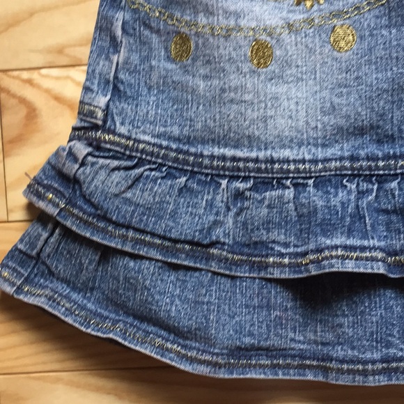 Jeweled Embroidered Ruffled Denim Jean Skirt - Picture 4 of 7